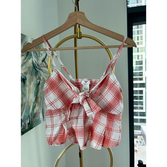 Kirious | Gingham Tie-Front Crop Peplum Top | Size Small - Picture 3 of 5